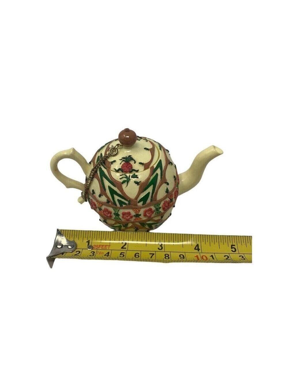 Vintage Nini Japan Hand Painted Teapot Trinket Box Floral Staffordshire Style - Picture 7 of 11